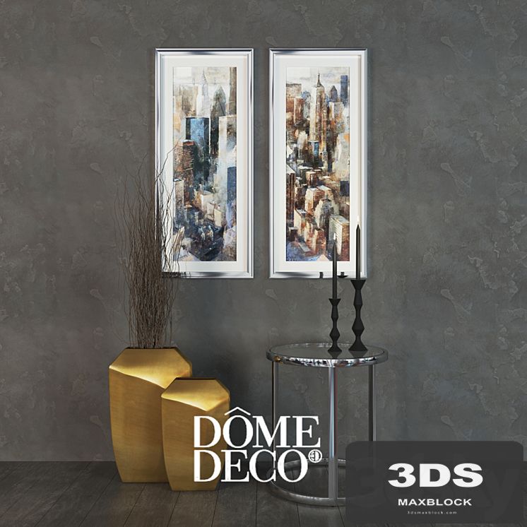 Dome Deco decor set, a table with vases and paintings