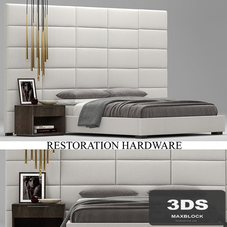 RH Modern custom rectangular channel extended headboard bed