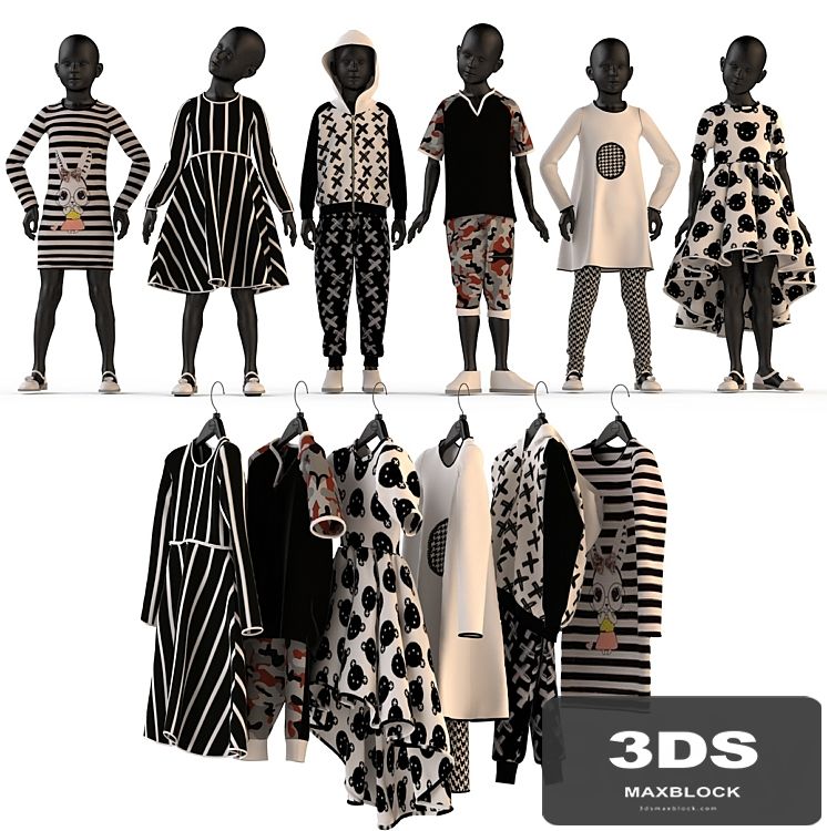 Children's clothing on mannequins and hangers