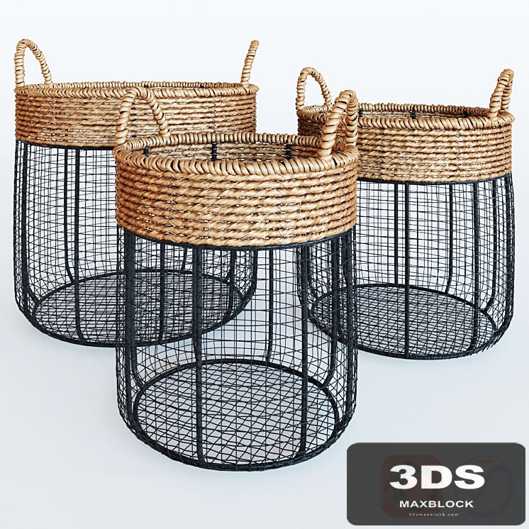 Iron Wire Round Scoop Baskets With Seagrass