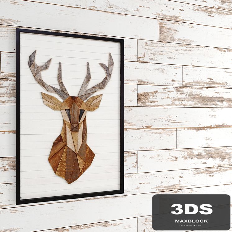 White boards, painting, deer, eco design, whitewashed wall, decor