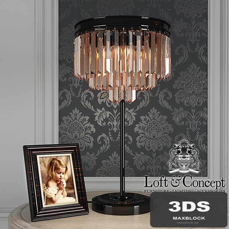 Table lamp RH 1920s Odeon Smoke Glass Fringe
