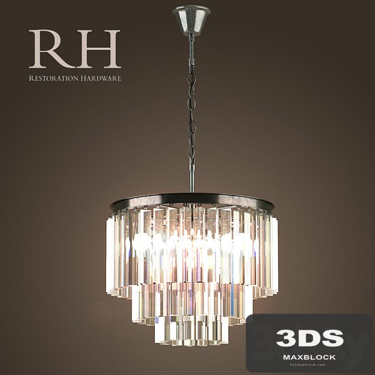 RH / 1920S ODEON GLASS FRINGE 3-RING CHANDELIER