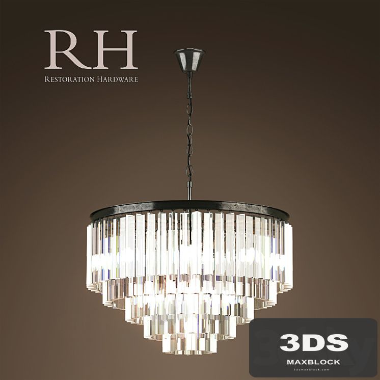 RH / 1920S ODEON GLASS FRINGE 5-RING CHANDELIER