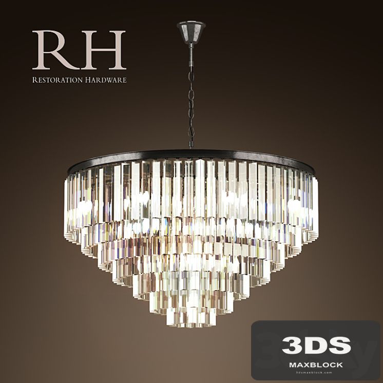 RH / 1920S ODEON GLASS FRINGE 7-RING CHANDELIER IRON