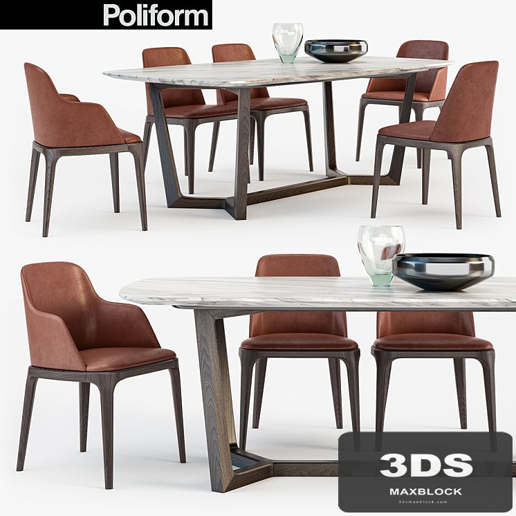 Poliform Grace chair Concorde table set3