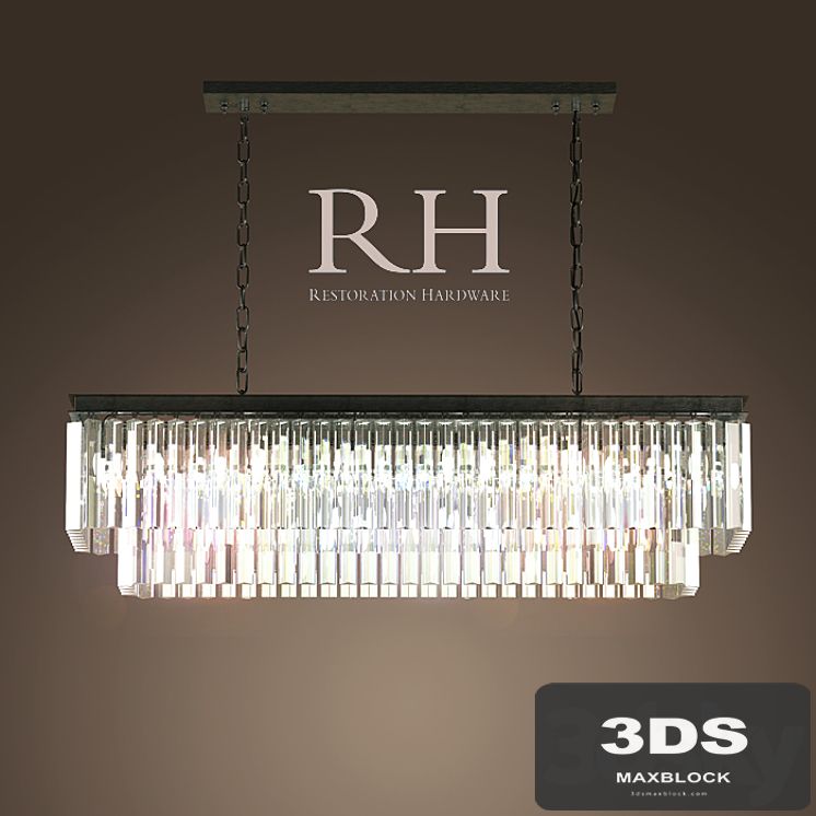 RH / 1920S ODEON GLASS FRINGE RECTANGULAR CHANDELIER SMALL IRON