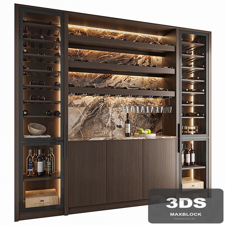Wine Cabinet With Glasses & Decoration 003