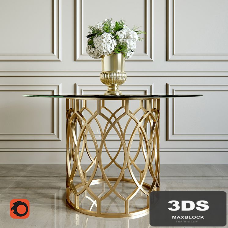 Salon Dining Table with Glass Top, Bernhardt, Flowers