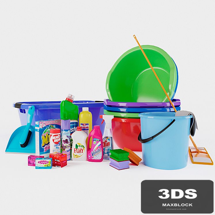 A set of household chemicals and household equipment