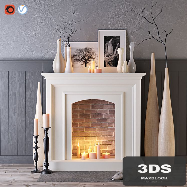 Decorative fireplace with candles