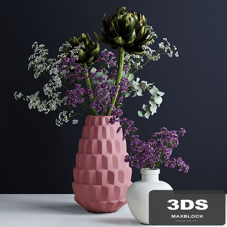 Bouquets in pink and white vases