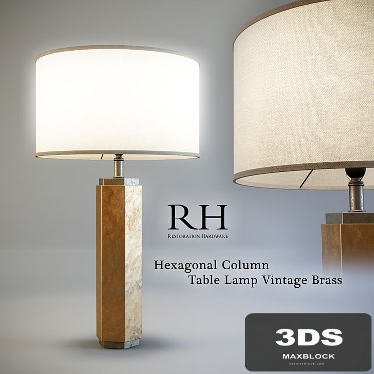 Hexagonal Column Table Lamp Vintage Brass