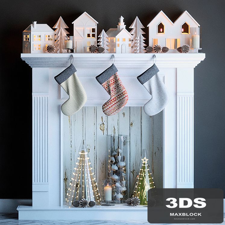 Artificial fireplace with candles and Christmas decoration 2