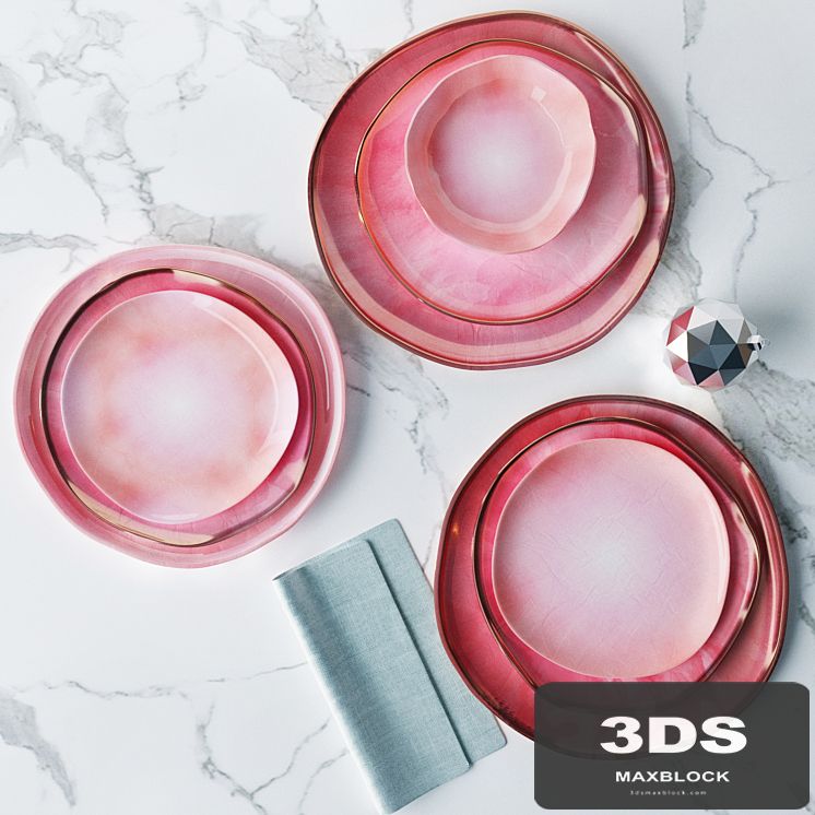 Set of plates in a pink glaze irregular shape