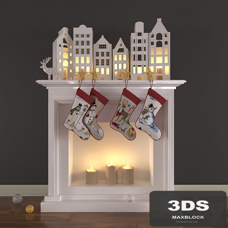 Christmas decoration with candles and fireplace