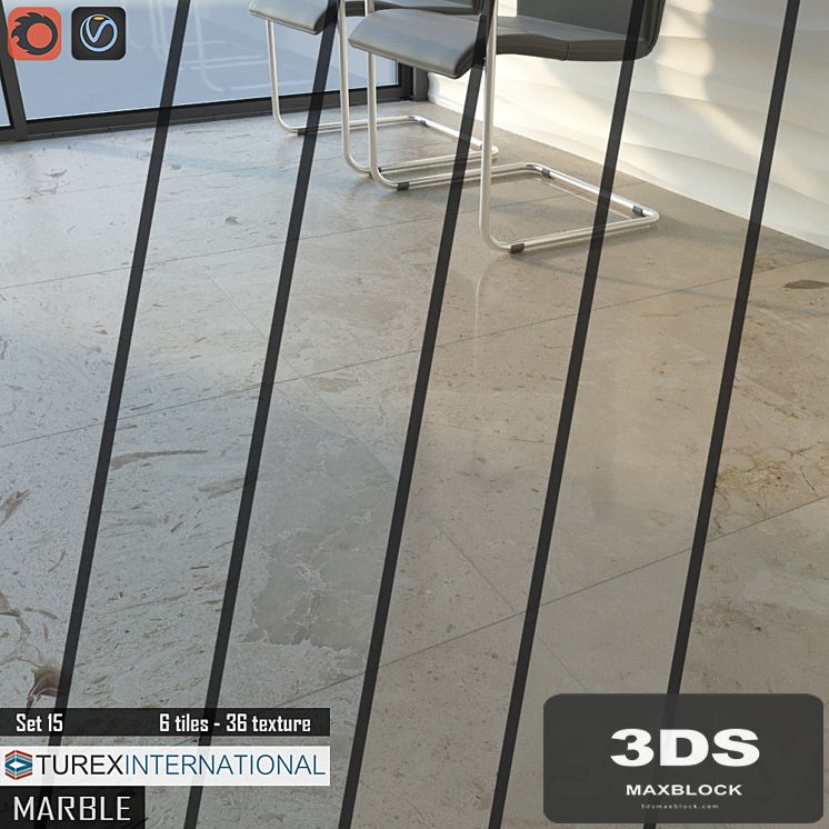 TUREX INTERNATIONAL Marble Tiles Set of 15