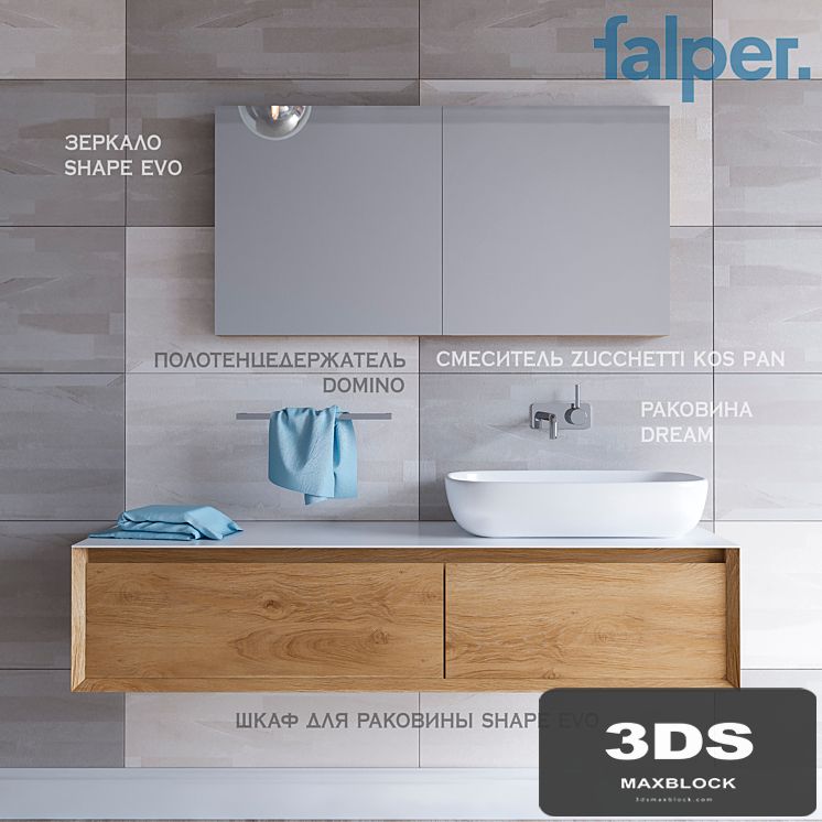 Furniture washbasin SHAPE EVO (width 1530 mm) + mixer Zucchetti Kos Pan