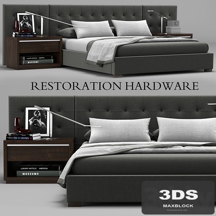 RH Modern custom box tufted fabric hedboard bed