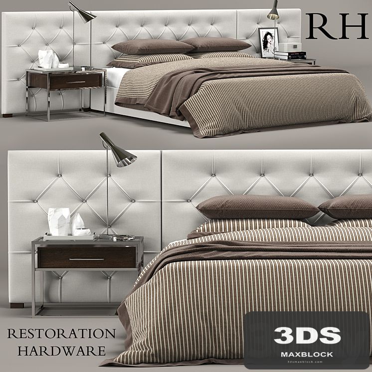 RH Modern custom diamond tufted fabric headbord bed