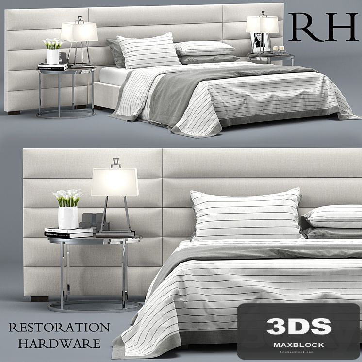 RH Modern custom horizontal channel fabric hedboard bed