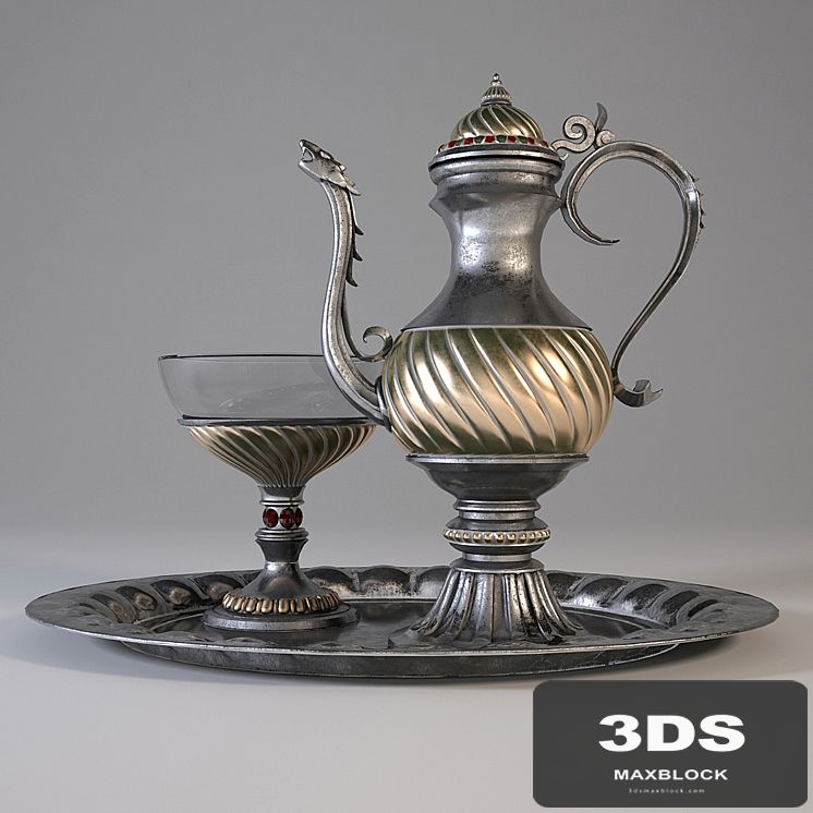 oriental pitcher with bowl and tray