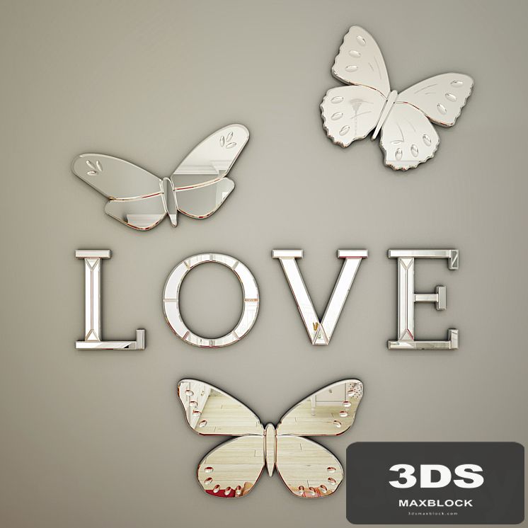 Mirrored Wall Letters (love, dream, wish) + Butterfly Mirrors