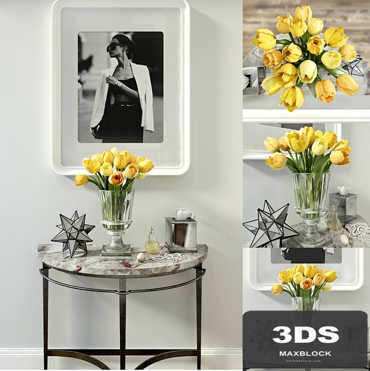 Decorative set with yellow tulips