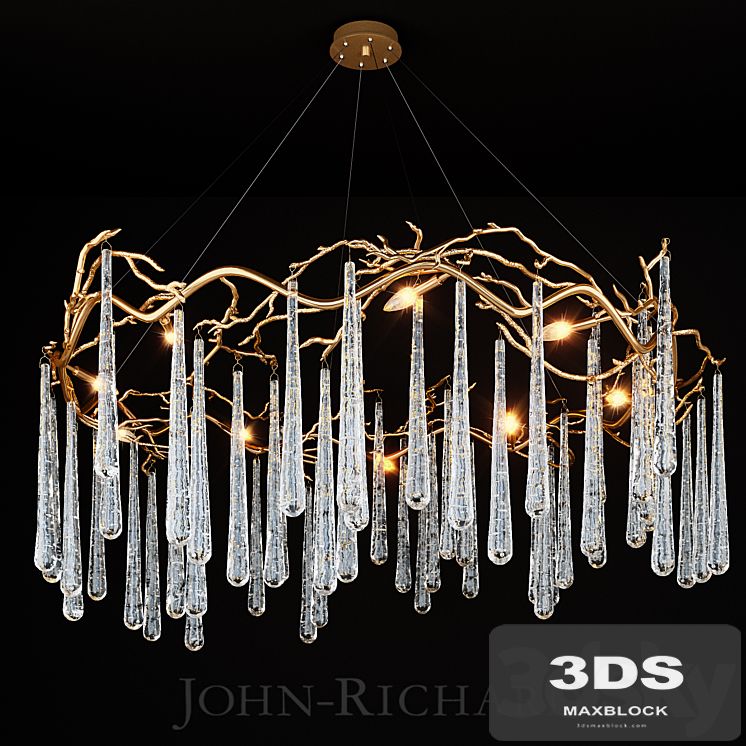 John Richard Brass and Glass Teardrop Eight-Light Chandelier