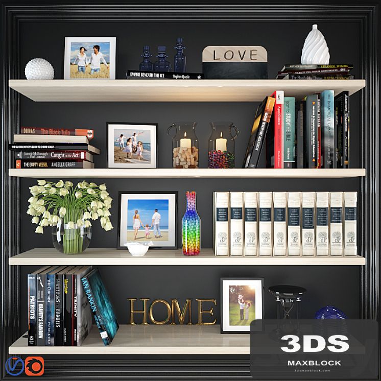 Decorative set on the shelves.