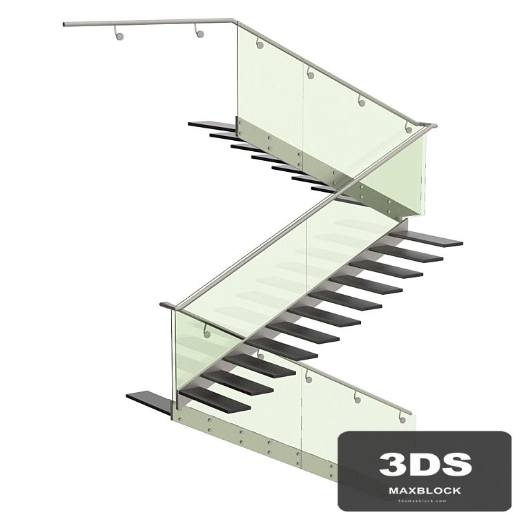 Three turning staircase. Metal, glass.