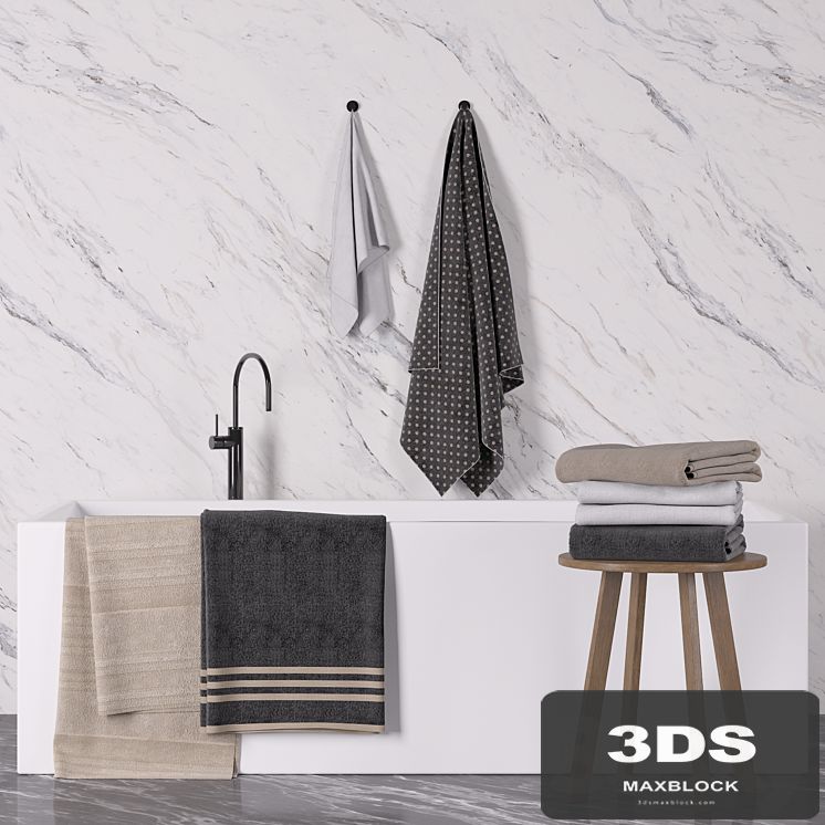 Bathroom towel set + bathtub