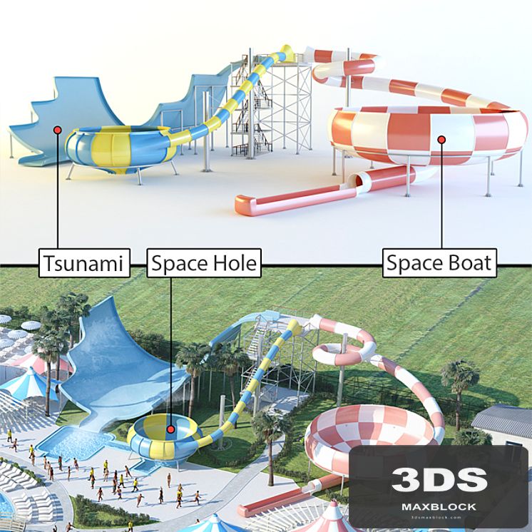 Waterslides: Tsunami, Space Hole, Space Boat.