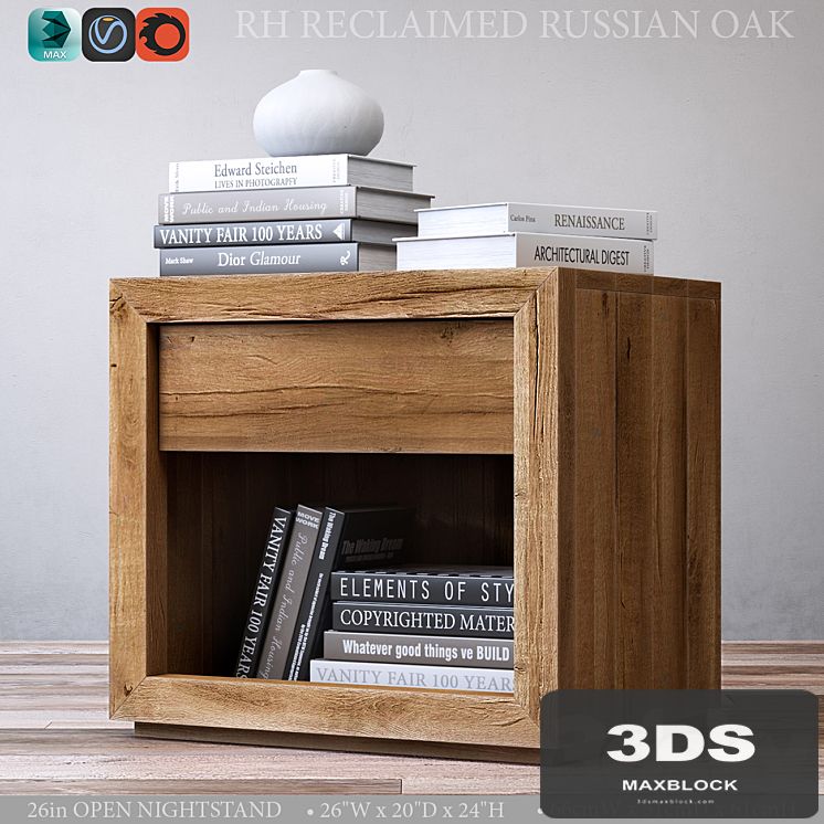 RECLAIMED RUSSIAN OAK 26in OPEN NIGHTSTAND