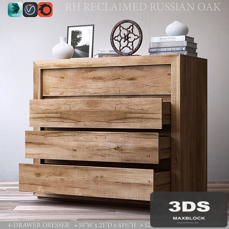 RECLAIMED RUSSIAN OAK 4-DRAWER DRESSER