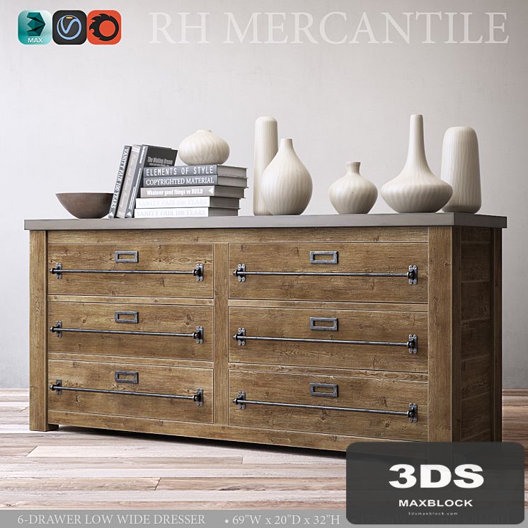 MERCANTILE 6-DRAWER LOW WIDE DRESSER