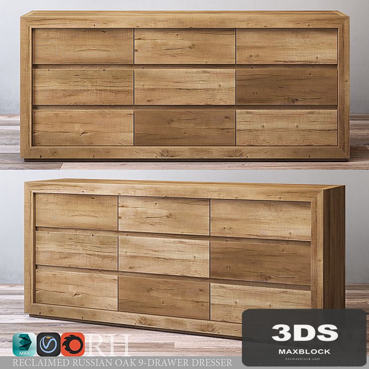 RECLAIMED RUSSIAN OAK 9-DRAWER DRESSER