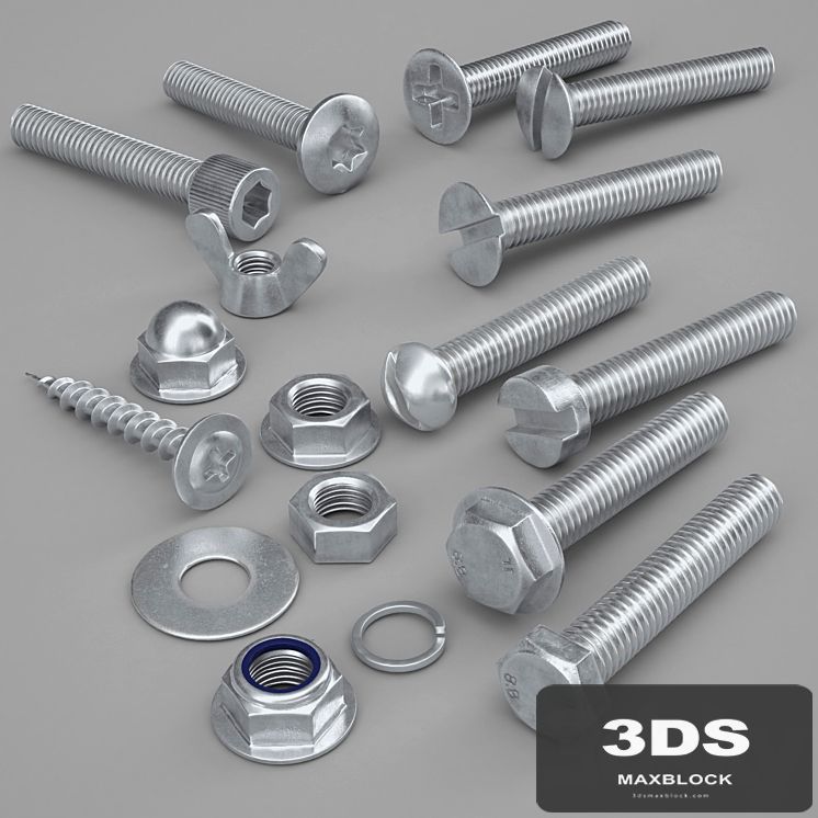 Fixing nuts, screws, bolts, washers, screws