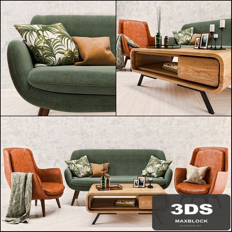 Mid Century Sofa and Chair set
