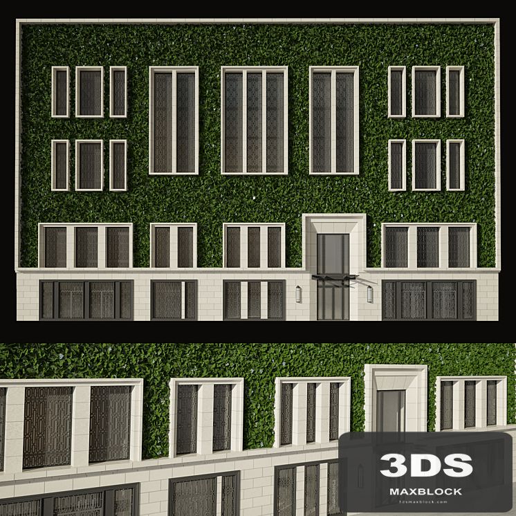 The facade of the building