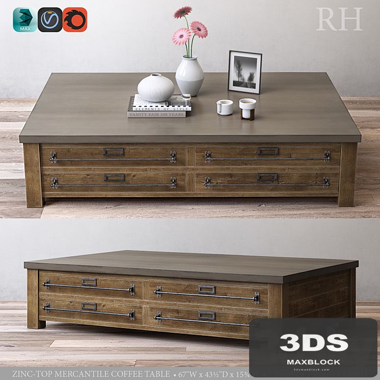 ZINC-TOP MERCANTILE COFFEE TABLE
