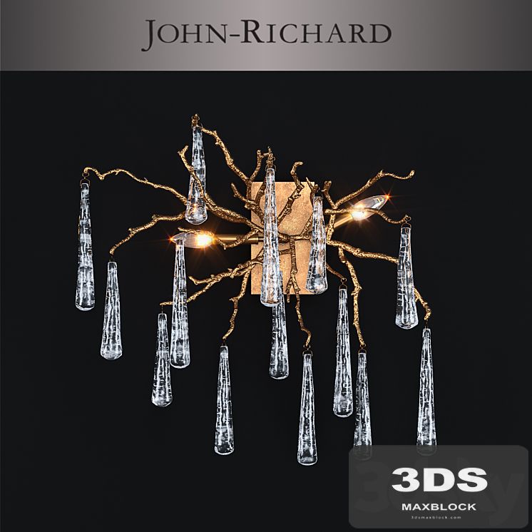 John-Richard Brass and Glass Teardrop Two-Light Wall Sconce