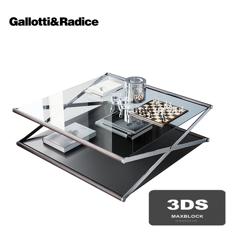 Nox Glass Wood and Metal Coffee Table by Gallotti &amp; Radice