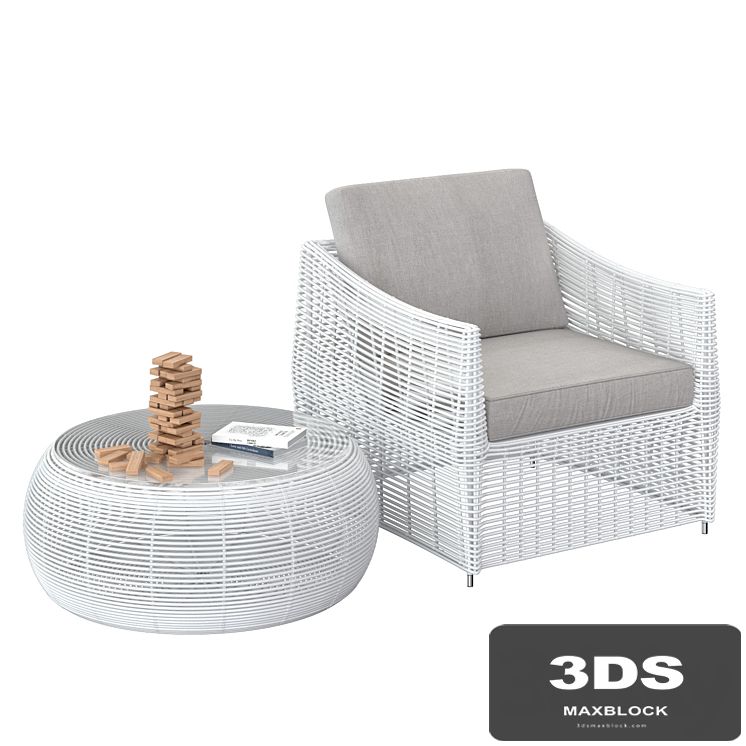 Table and rattan chair