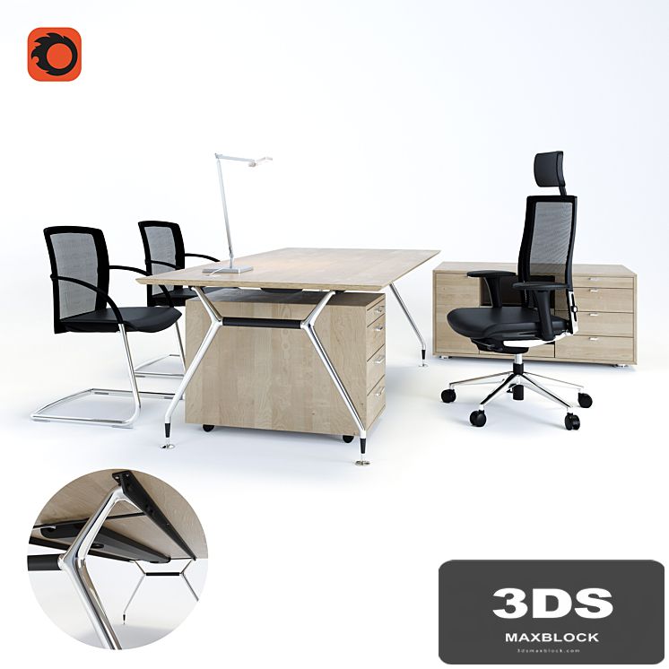 Desk Summa M (Koenig + Neurath, Germany), chair Okay II (Koenig + Neurath, Germany), table lamp JACKIE-PANZERI